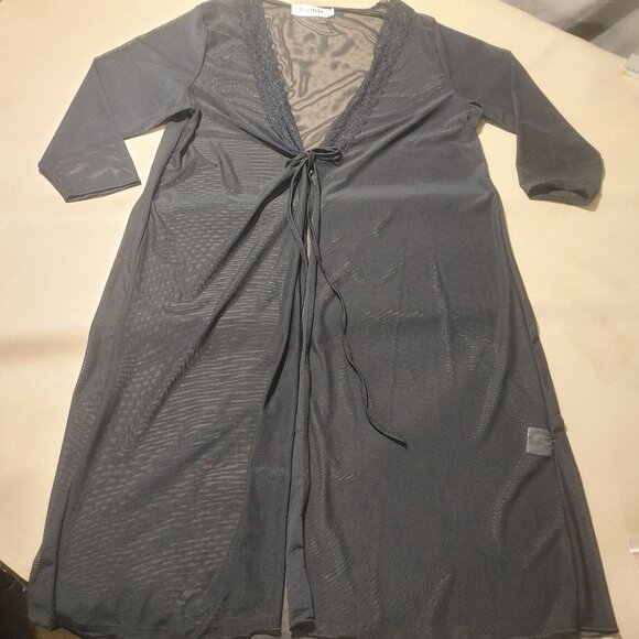 Robe Size Small S Abolllria Womens Lace Trim Sheer Black Long Sleeve Cardigan - Picture 4 of 9